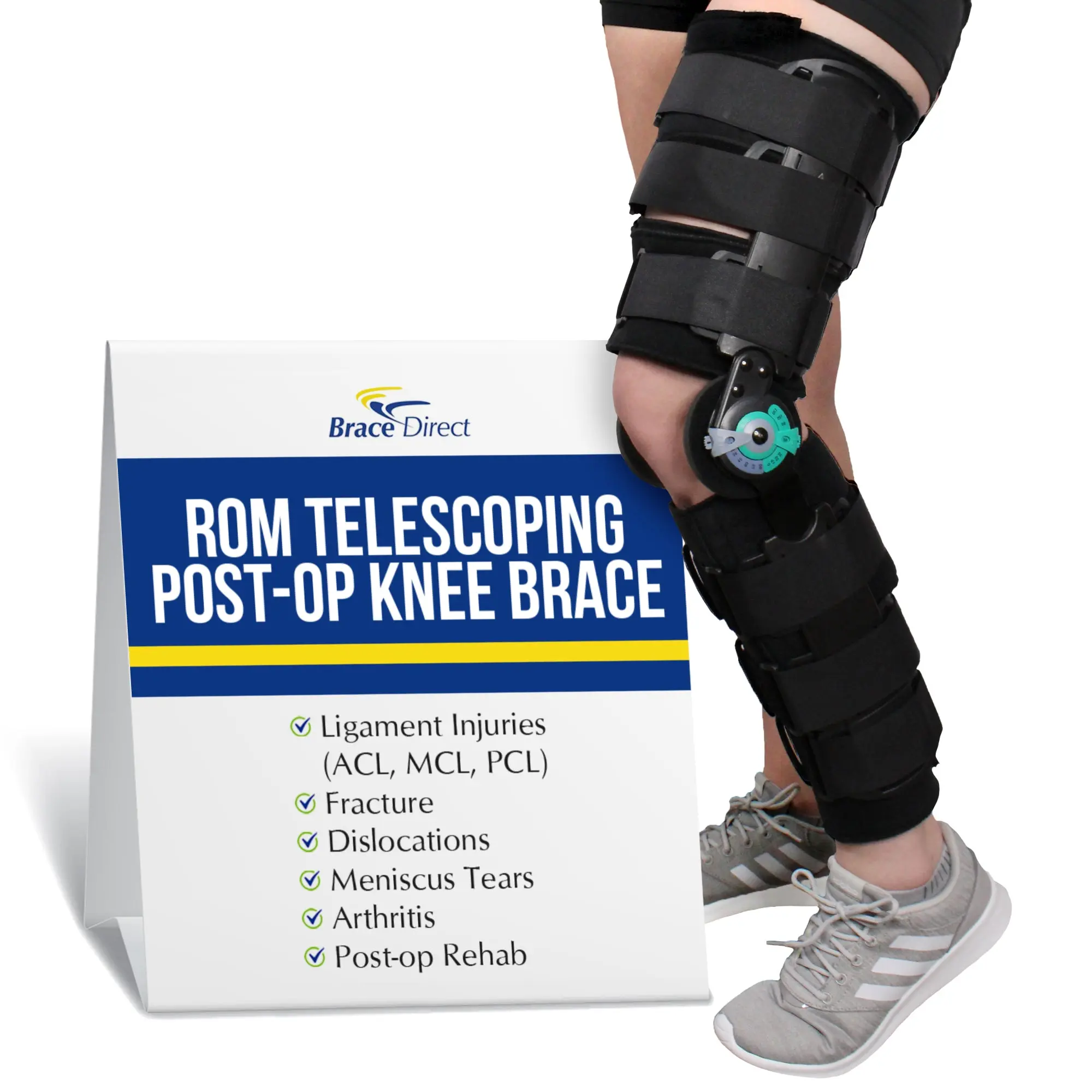 Brace Direct Post Op ROM Hinged Telescoping Knee Brace - Complete Support for Surgery & Injury Recovery
