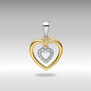 14K Gold Two-tone Heart Dangle Diamond Pendant - Model PM8536-004-YWA