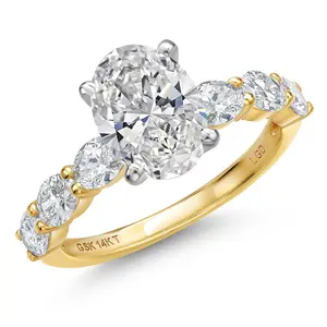 Gem Stone King 2.90 Cttw 14K Two Tone Gold IGI Certified Oval White Lab Grown Diamond Engagement Ring For Women | F-G Color | VS Clarity | Size 5 to 9