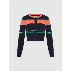 URBAN REVIVO 2026 Women's Color Block All-Cotton Knit Cardigan - Long Sleeves, Skinny Slim Fit, Casual Basic Women's Top, Multi-Size, All-Cotton Women's Cardigans, Basic Women's Cardigans