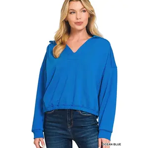 Zenana French Terry Collared Exposed Seam Sweatshirt