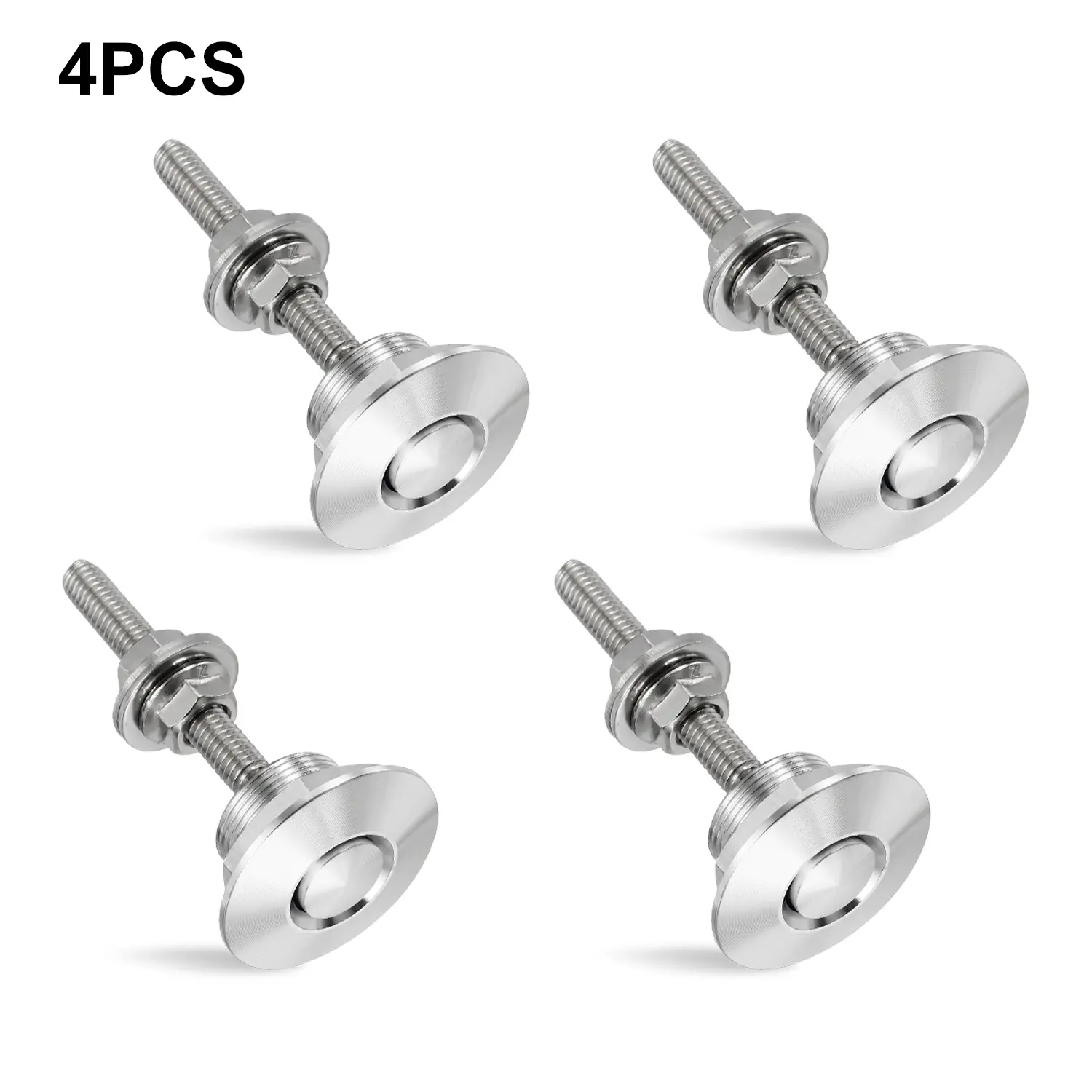 4Pcs Universal Aluminum Quick Release Lock Latches, 1.25 Inch Silver Vehicle Fasteners, Compatible with Car Bumper, Hood & License Plate Mount