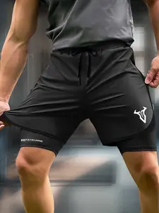 Men's Solid Color Gym Shorts, Lightweight Athletic Shorts, Regular Fit Breathable Comfortable Double-layer Gym Shorts, Fitness Shorts, Men's Bottoms for Gym Workout Running