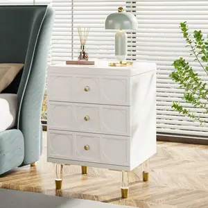 White Gold 3-Drawer Modern Contemporary Nightstand with Acrylic Legs, Storage Bedside Table & Sofa End Table Color Block Set