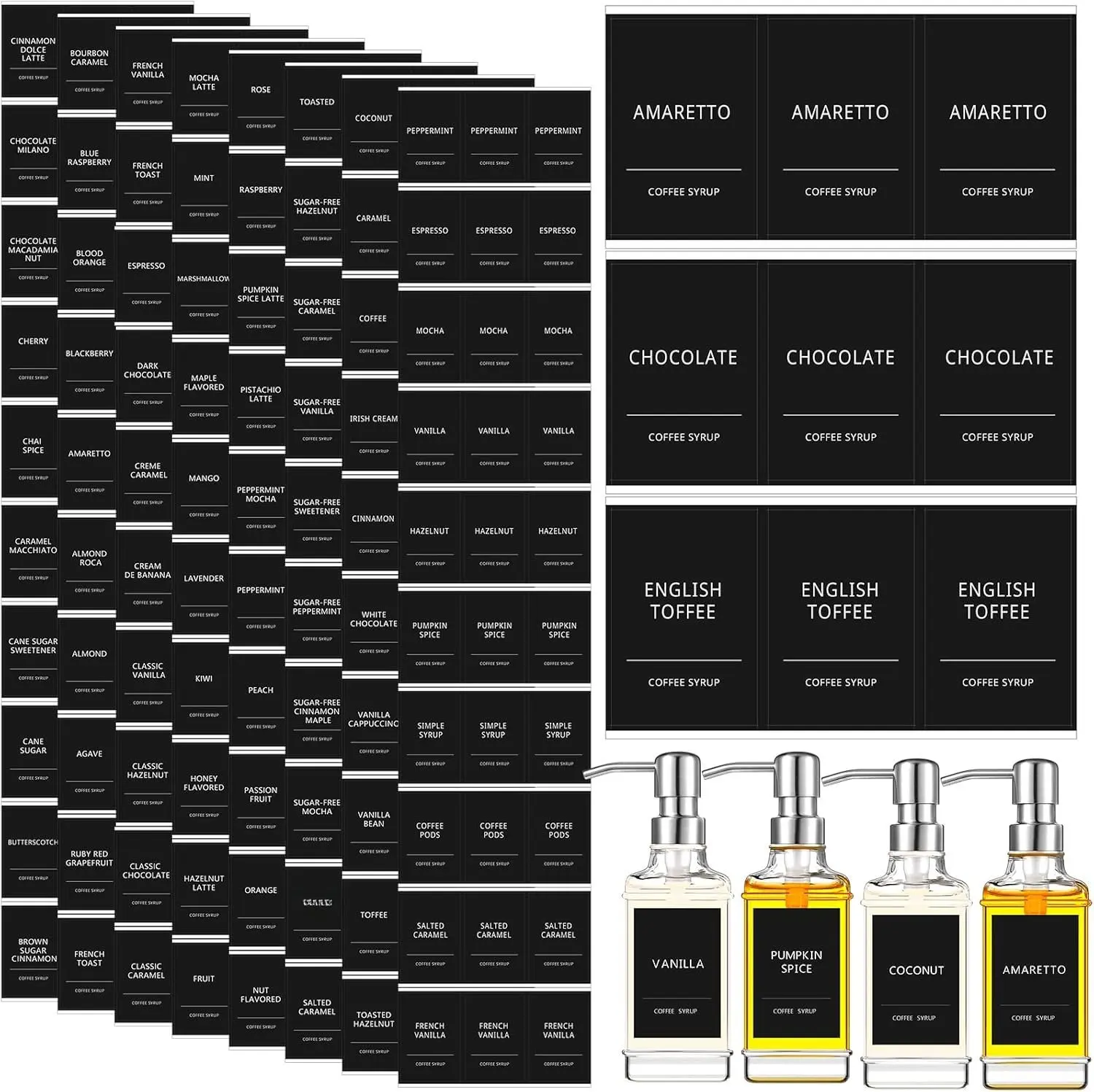 118-Count Rectangular Fade-Resistant Vinyl Paper Coffee Syrup Labels - 2x3 Inches (50x75 mm) Self-Adhesive Text Print Stickers for Bottles, Espresso Dispensers