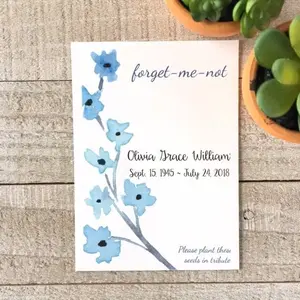 25 Customizable Forget Me Not Seed Packet Memorial for Funeral, Celebration of Life, Memorial Service, Mourning death of a loved one