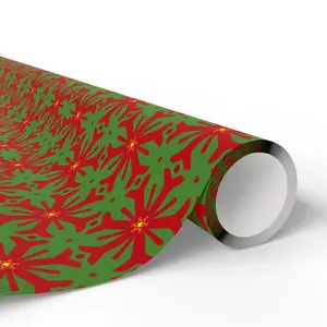 Jolly Red Snowflake Wrapping Paper | Hand-Drawn Christmas Pattern | Bright Red, Green Holiday Gift Wrap | Glossy or Matte | 30×72 or 30×180