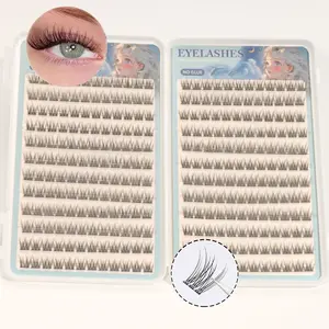 1 box of 288 cluster self-adhesive false eyelashes set - C curl, 12mm fish tail design, natural cross style, glue free false eyelashes