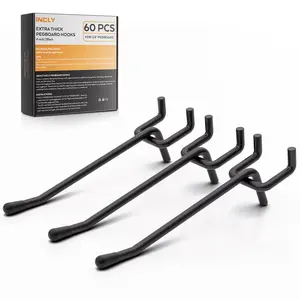 INCLY 60 Packs 4 Inch Black Pegboard Hooks, 1/4" Heavy Duty Peg Board Shelving Hooks Accessories, Peg Board Tool Hangers Only Fit 1/4" Pegboard Hanging Tools Garage, Craft Organizing, Kitchen, Store