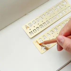 Vintage Brass Alphabet Hollow Bookmark, 1 Set Elegant metallic Ruler for Midori Travelers Notebook & Planner Accessories, Stamps, Index, Office Stationery & Supplies
