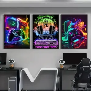 3PCS/set Unframed Canvas Paintings Gaming Room Gamepad Punk Style Posters Prints Wall Art Pictures Gamer Gift for Boys Children Room Decor, Art Wall Decoration