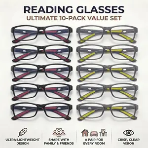 10PCS New Unisex Fashion Retro Square Trendy High Definition Reading Glasses - Elegant Artsy Minimalist PC Material,  1.0 to  4.0 Diopter,htweight and Durable, Lightweight Durable Glasses, Suitable for Daily Computer Office Gaming and Entertainment
