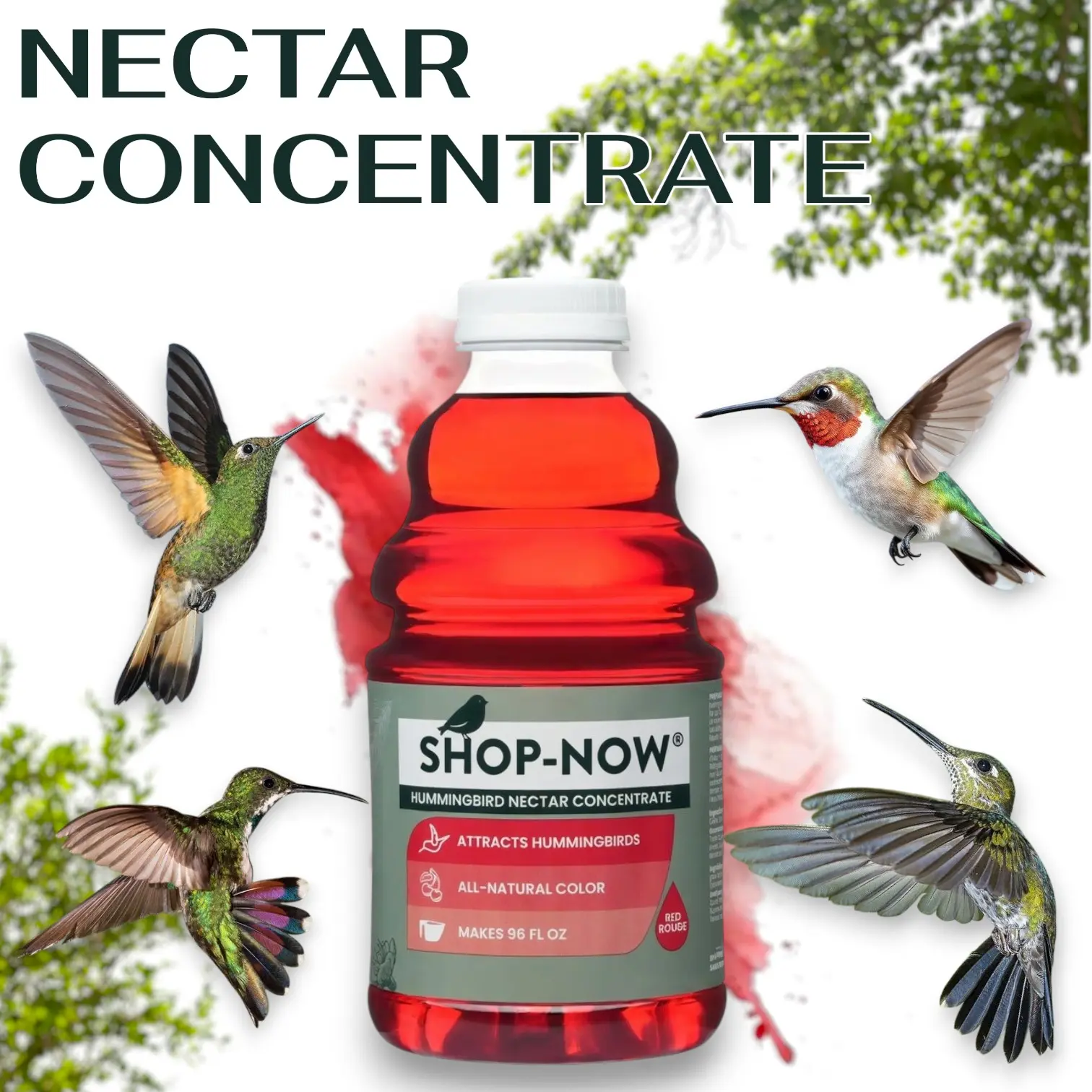 Red Hummingbird Nectar Concentrate 32 oz Bottle - Makes Up to 96 oz of Liquid Nectar, No Boiling Required, Easy Mix Formula for Feeders