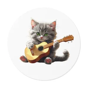 Adorable Cat Playing Guitar Vinyl Stickers, Cute Cat Gifts, Pet Lover Decor, Fun Laptop Stickers, Cat-Themed Party Favors