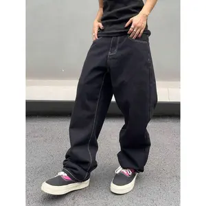 Loose Fit Men's Contrast Stitching Slanted Pocket Denim Jeans