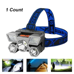 Portable Outdoor Headlamp with 5 LED Lights, Rechargeable USB Interface, Adjustable Brightness, Lightweight for Fishing, Camping, Travel, Power Outage