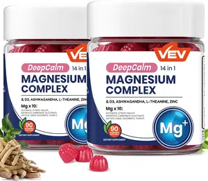 (2-Pack) Magnesium Complex Gummies, Vegan Sugar-Free Formula, Ashwagandha & Zinc, 180 Total Gummies