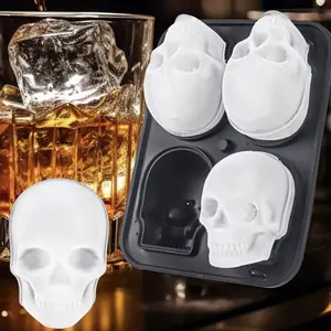 Ice Cube Tray - 3D Skull Silicone Mold with Built-in Funnel Lid - for Whiskey, Cocktails, Juice & Bourbon - Cool Gothic Gift for Men, Women & Party Hosts