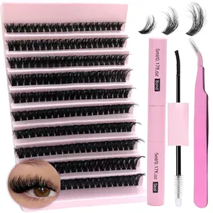 Thick Individual False Eyelashes, Cosmetic Eyelashes, 200pcs/box 9-16mm Curling Cluster Lashes With Eyelash Glue & Sealing & Tweezers, Eyelash Kit, Professional Makeup Accessories For Women, Summer Makeup