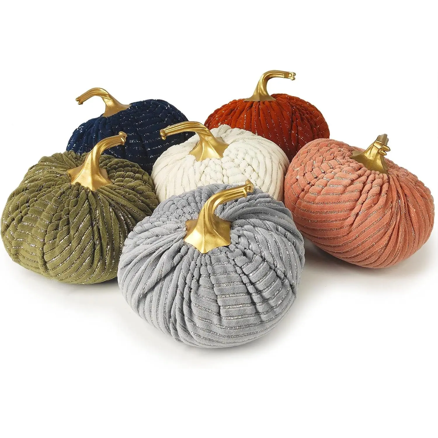 Ogrmar 6 Pack Velvet Artificial Pumpkins Set Silver Velvet Fabric Decoration Pumpkins Lifelike Harvest Pumpkins for Halloween Fall Harvest Festival, Thanksgiving Decoration