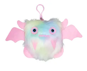 Cotton Candy the Pastel Rainbow Floof Monster Friend KEYCHAIN Plush Clip Soft Faux Fur with Pink Felt Details and Blue Acrylic Eyes