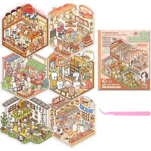 3D miniature Scene Sticker album 18pcs Set Cute Cartoon Creative Stickers for Scrapbooking & Journal Making DIY decoration  house Stickers for Crafting focus toy kawaii gift adult stress relief artistic craft