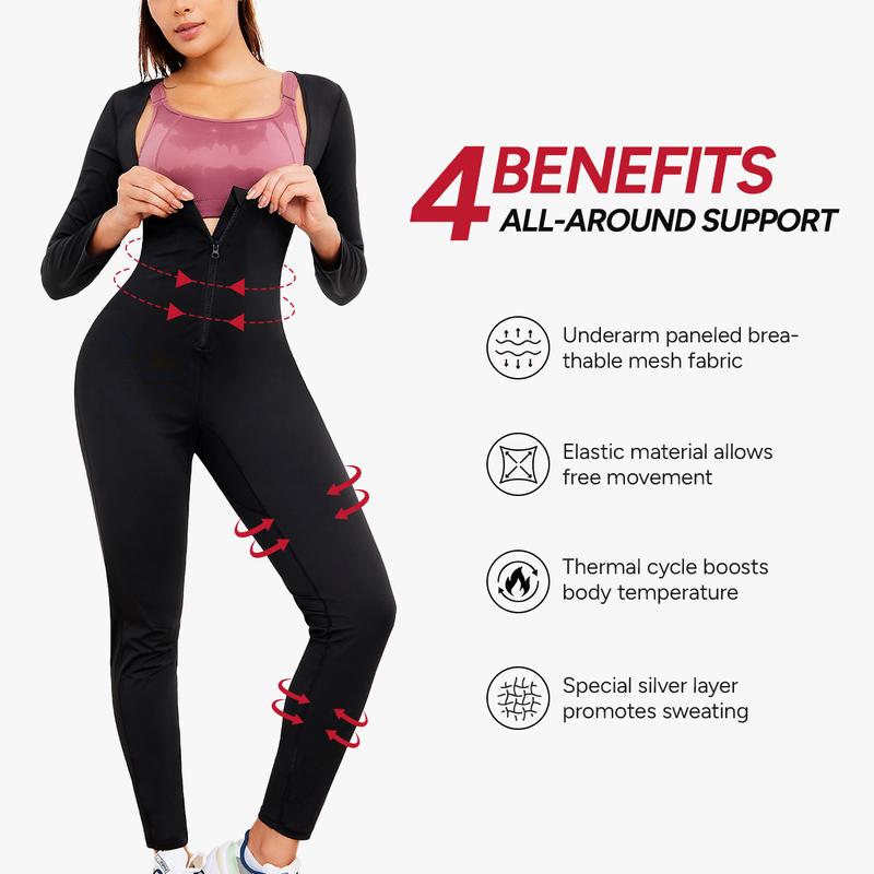 Nebility Women's Coated Athletic Zipper Workout Sweat Sauna Jumpsuit Stylish Activewear Workout Apparel Sporty Comfy Jumpsuit Tummy Control Jumpsuit Sauna Sports Jumpsuit Sports Outfits Stylish Activewear