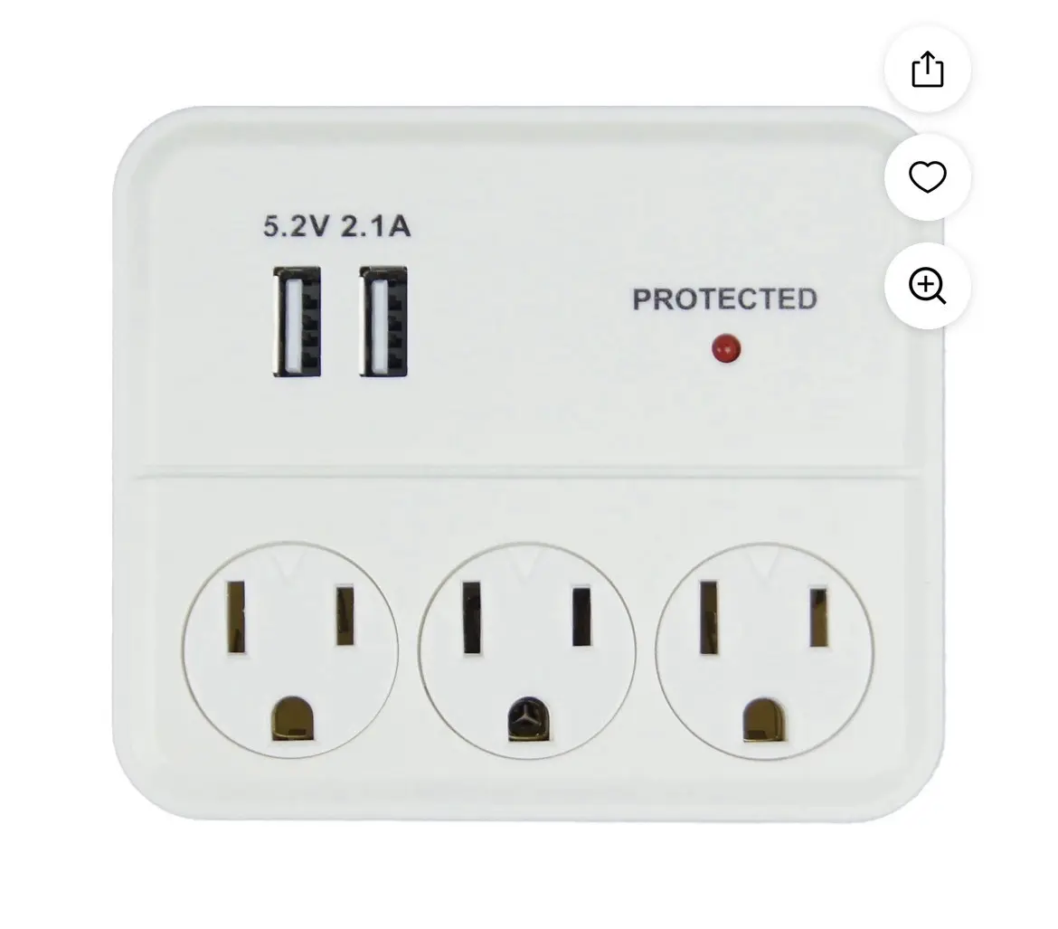 3 Outlet Triple Extender, Wall Surge Protector, 1000 Joules, 3 Prong Grounded Wa