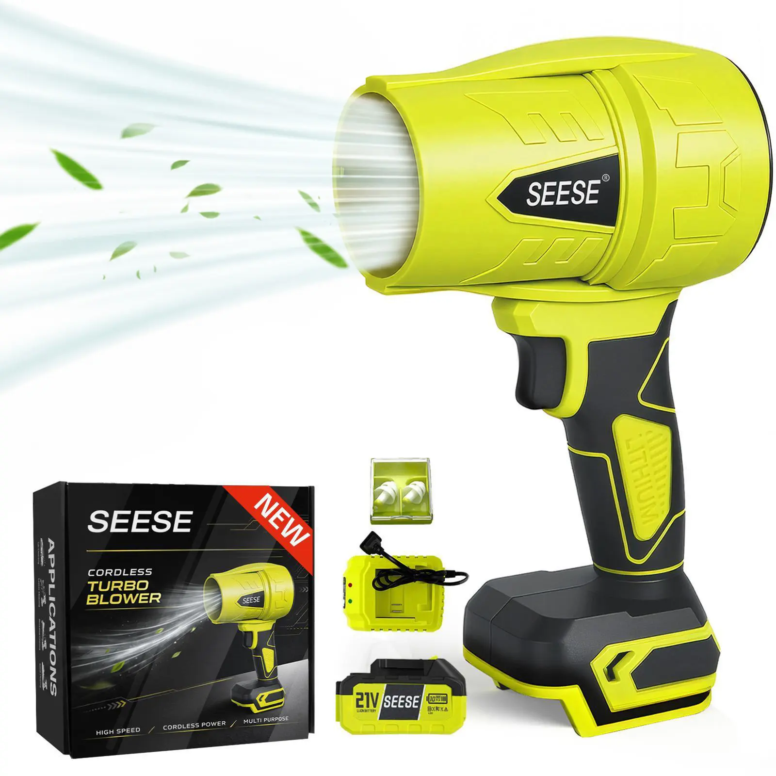 SEESE Cordless Leaf Blower Violent TurboFan,BrushlessPure Copper Motor Jet Fan With Battery,CordlessTurbo Super Power Air Duster, Car Drying after Wash, SnowRemoval backtoschool