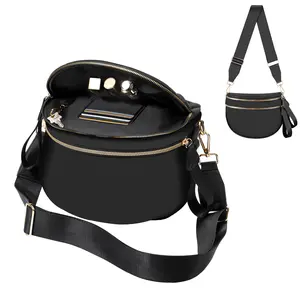 Babysun Bum Bag Checkered Crossbody Bag for Women, Nylon Fanny Pack with Adjustable Strap Oversized Waist Purse