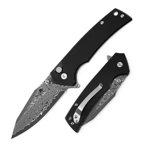KLAKEN J313 RIVEN, D2 / Damascus Blade With G10 Handle EDC Folding Pocket Outdoor