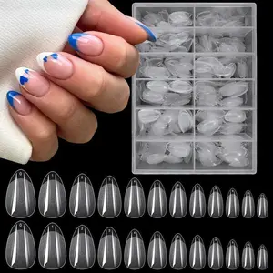 Short Almond Fake Nail Tips, 240pcs/box Clear False Nail Tips, Full Cover Soft Gel Artificial Fingernails for Nails Extension, Press on Nails for DIY Salon
