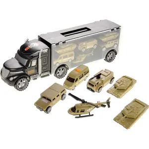 7 in 1 Military Truck Army Vehicle Models Car Toys, Mini Battle Army Toy, Tank, Humvee, Helicopter Playset Gift for Kids Military Toy Carrier for Kids Boys Ages 3 4 5 6 7+