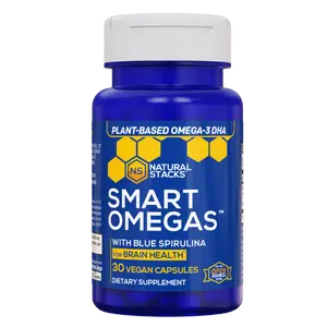 Natural Stacks Smart Omegas with Blue Spirulina for Brain Health 30 Vegan Capsules Plant-Based Omega-3 DHA Supplement