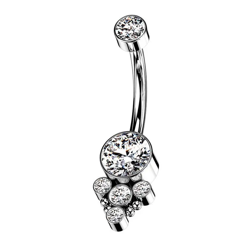 Clear Drop Bead CZ Titanium Internally Threaded Belly Button Ring