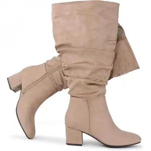 Women's Extra Wide Calf Dress  Slouchy Suede  with Block Heel boots
