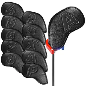 Golf Iron Covers Set Strong Magnetic Closure Value 10 Pack, Double Side Number Synthetic Leather Deluxe Club Headcover, Universal Head Cover Fit Main Irons Clubs for Women Men, Golf Accessories