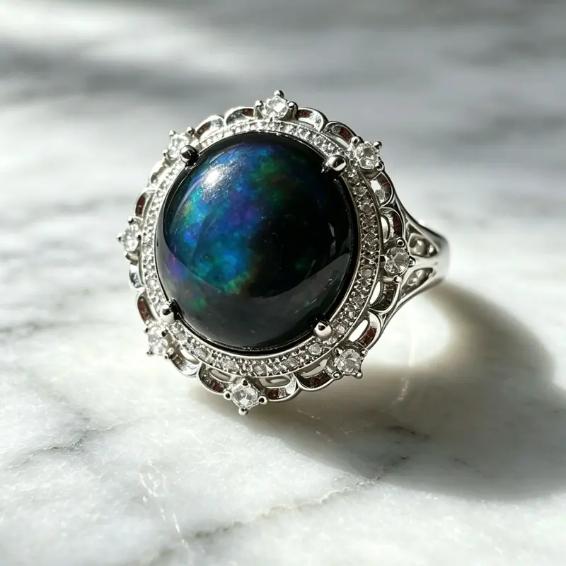 <PingEast Jewerly>Opal rings --925 Silver Natural Australian Opal Ring – 3 Stones Vintage Palace Design