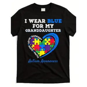 I Wear Blue for My Granddaughter with Autism - a T-Shirt for Grandma And Grandpa. This Style Is Available for Both Men And Women, Featuring a Short-Sleeved Design Made of Pure,, Perfect for Summer 2025