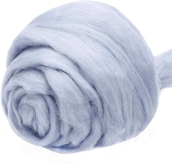 3.53oz Wool Roving Yarn, Fiber Roving Wool Top, Wool Felting Supplies, Pure Wool, Chunky Yarn, Spinning Wool Roving for Needle Felting Wet Felting DIY Hand Spinning (ash Blue)