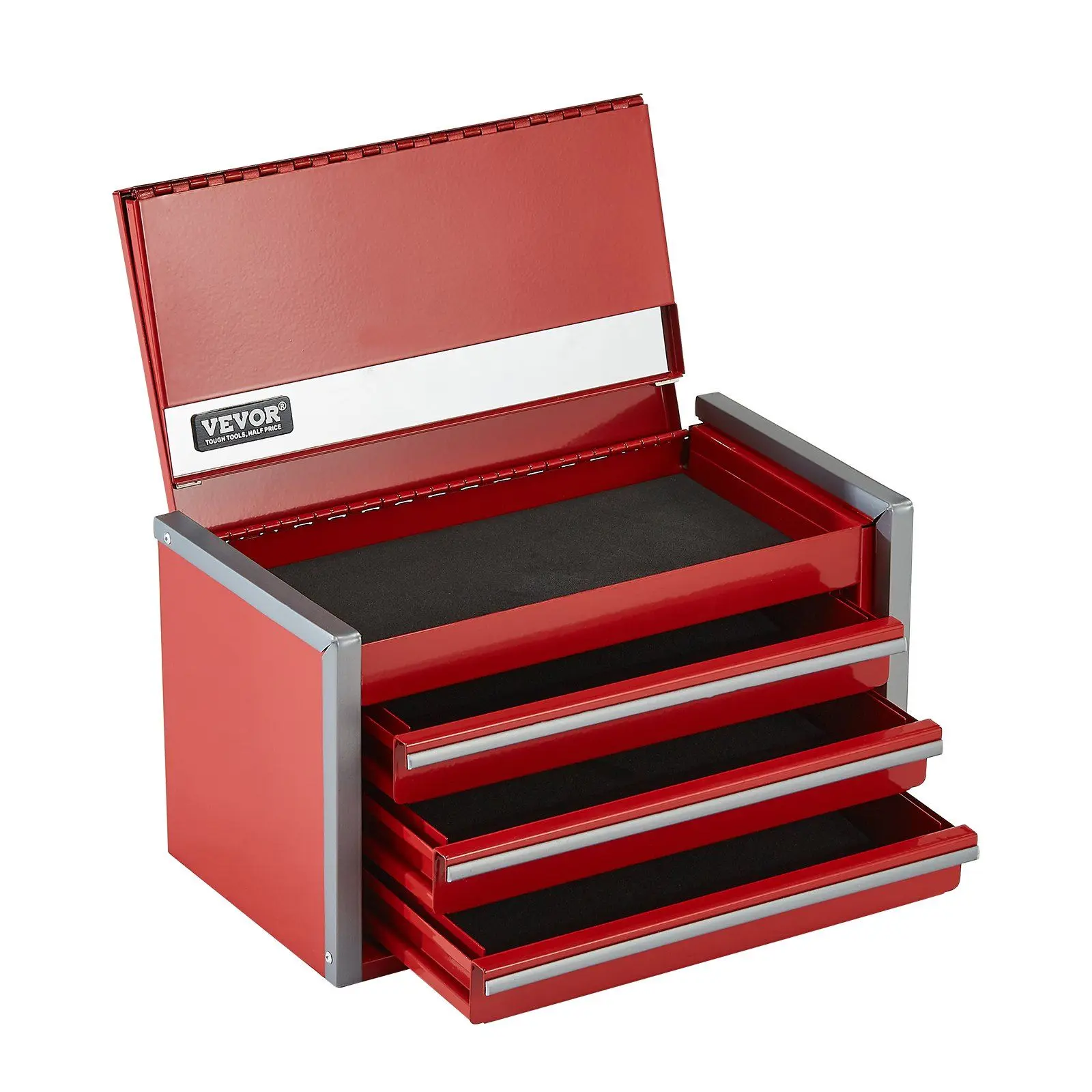 VEVOR 8.6-inches Compact Mini Metal Tool Box, 3-Drawer Durable Sturdy Tool Organizer for Bedroom & Workshop, Red