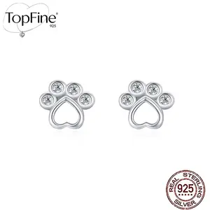 Heart Shaped 925 Sterling Silver Women's Paw Print Earrings Cute Cat & Dog Paw Print Design Inlaid Cubic Zirconia Hypoallergenic Sterling Silver Stud Earrings Fashionable & Versatile & Perfect Exquisite Gift Jewelry for Animal Lovers