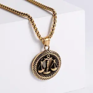 New 12 Constellation Pendant Necklace Exaggerated Fashion Jewelry for Men and Women Titanium Steel Couple 12 Constellation Jewelry