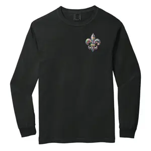 Unisex Digital Camo Mardi Gras Fleur De Lis Long Sleeve Shirt 100% Ring Spun Cotton Relaxed Fit for Casual Wear
