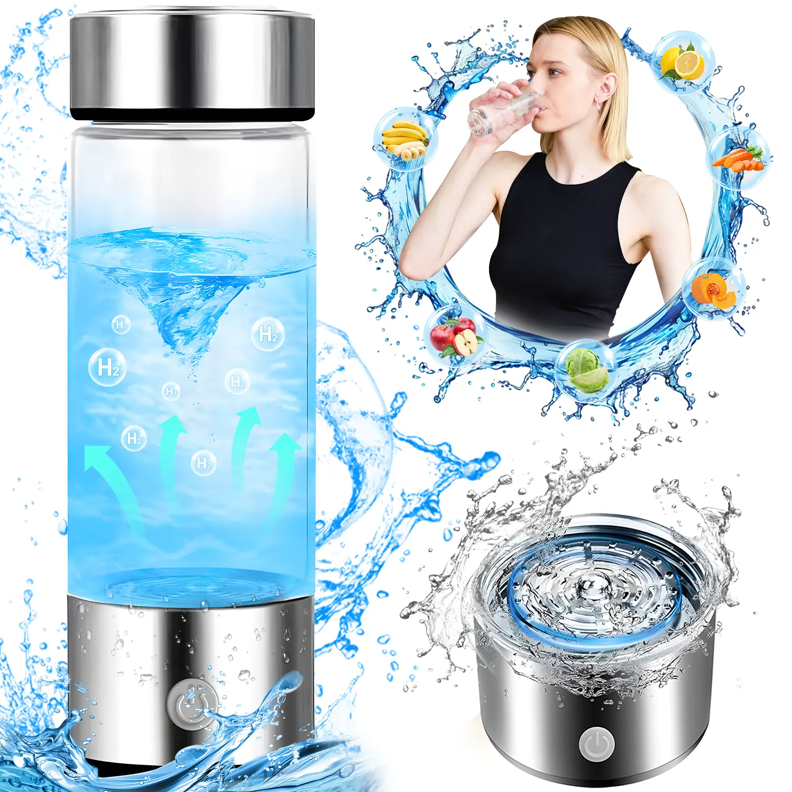 Hydrogen Water Bottles - 420ml Hydrogen Water Bottle Generator with SPE PEM Technology, Rechargeable Ionizer for Home, Office, and Travel - Drinkware