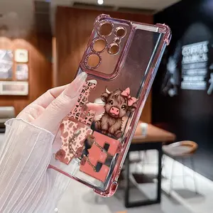 Cute Cow Love Pattern Mobile Phone Case Compatible with Samsung Galaxy S23 Ultra S24 Plus S25 S26 S22+ FE Edge, Four Corner Anti-drop Shockproof Non-slip Silicone Transparent Protective Cover, Accessories, Cellphone