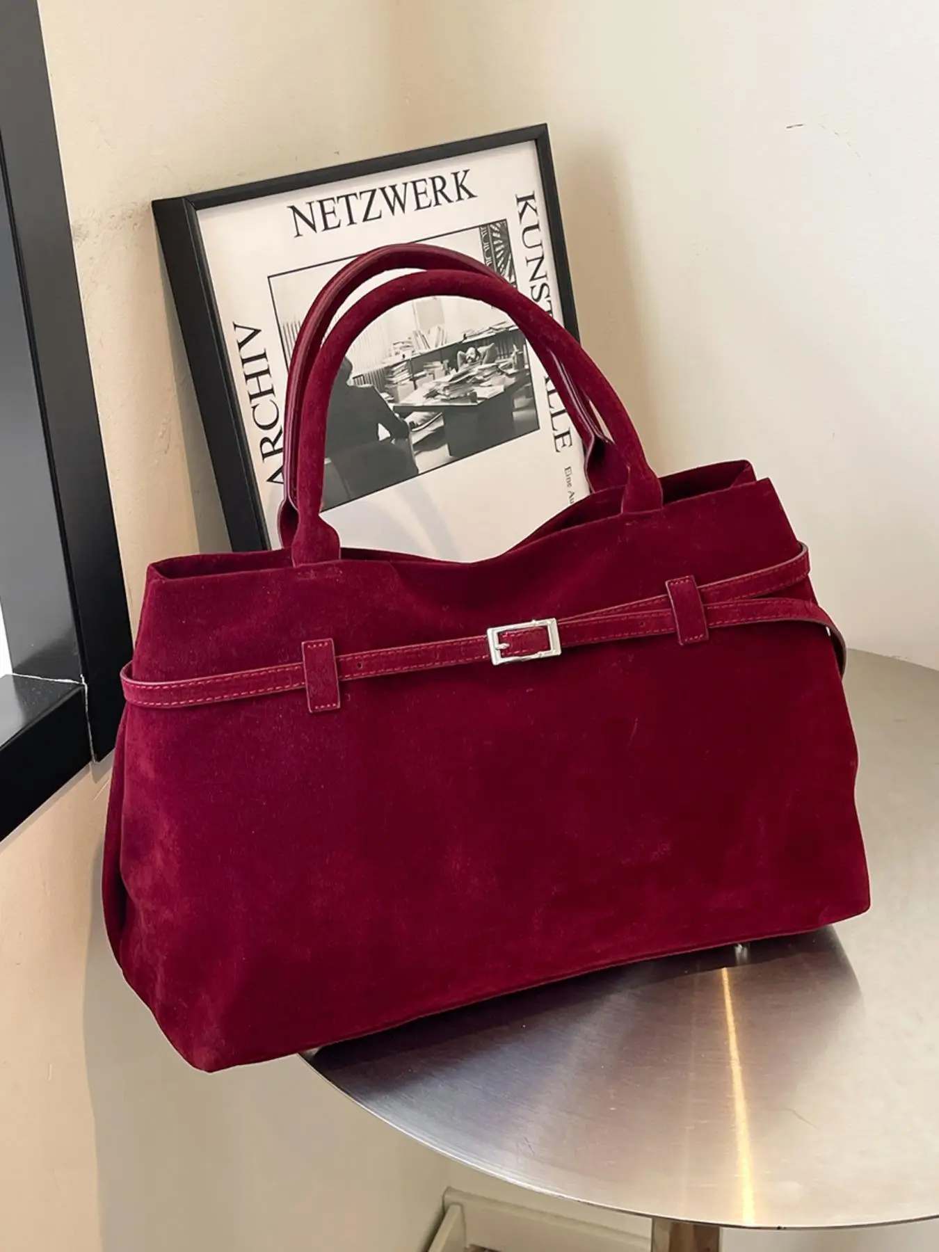 Women's Elegant Velvet Solid Color Tote Bag, 2024 New Style Trendy Large Capacity Shoulder Bag for Women Girls, Chic All-match Tote Bag for Daily & Wo