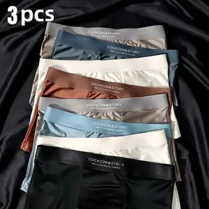 3 Ranom Pack Random Color Men's Underwear Boxer Briefs Light Luxury Smooth Seamless Summer Thin Ice Silk Breathable Four-Corner Shorts Suitable for Daily Wear Men's Underwear Gift for Him，comfortable and fitted, fashionable underwear