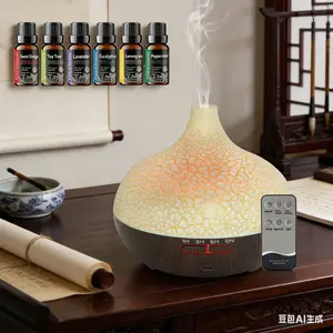 Crack Color Humidifier Essential Oil Diffuser Aromatherapy Lamp with 7 LED Colors Air Spray Ultrasonic Quiet Operation 550ML Large Capacity Remote Control for Large Room Anxiety Relief Colorful Flame Aroma Humidifier USB