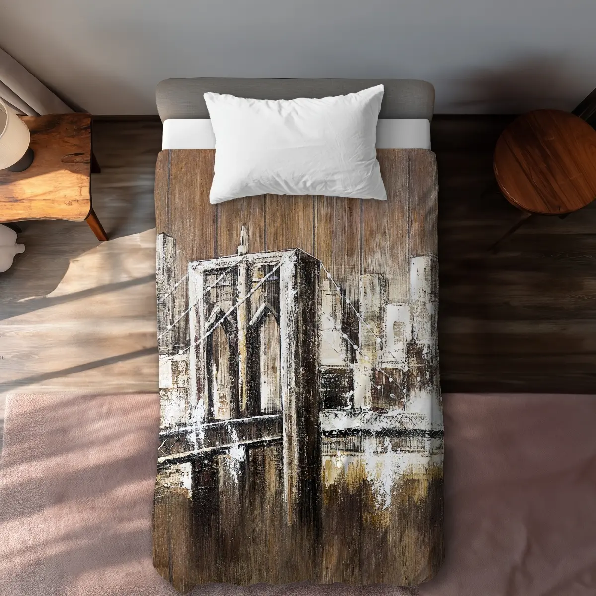 Begin Home Decor C1DCTXLWG079BT Twin Extra Long Aged Finish Brooklyn Bridge Brown Duvet Cover - Home Decor